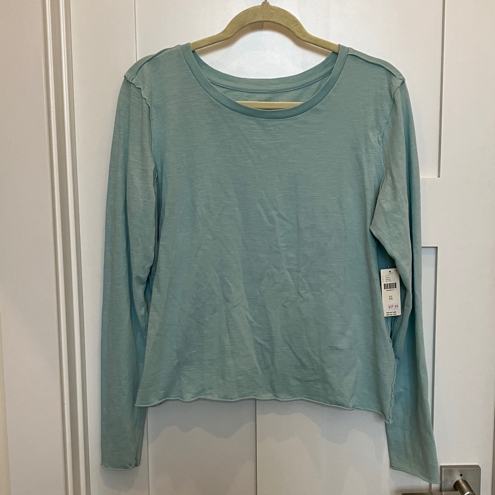 Anthropologie Oversized Cotton Light Blue Long Sleeved Crew neck tee NWTS